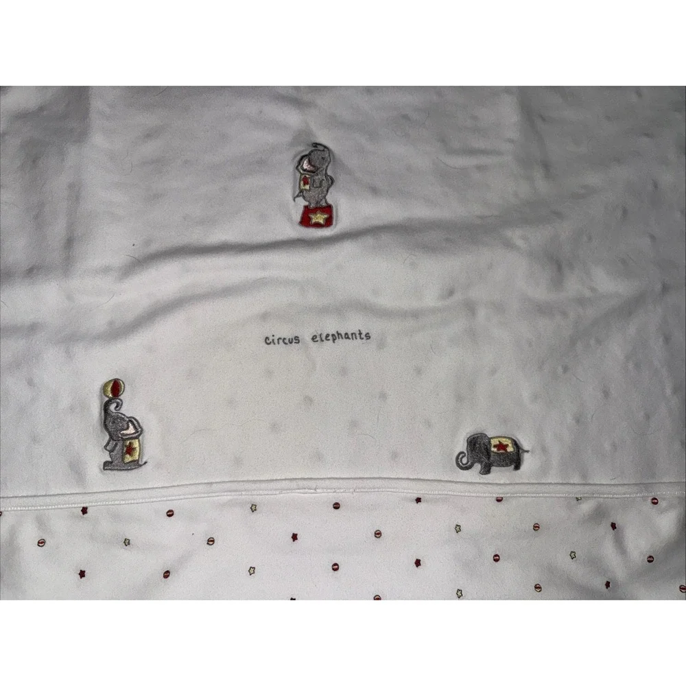 Vintage Gymboree Baby Blanket White Cotton Red Yellow Star Ball Circus Elephant‎